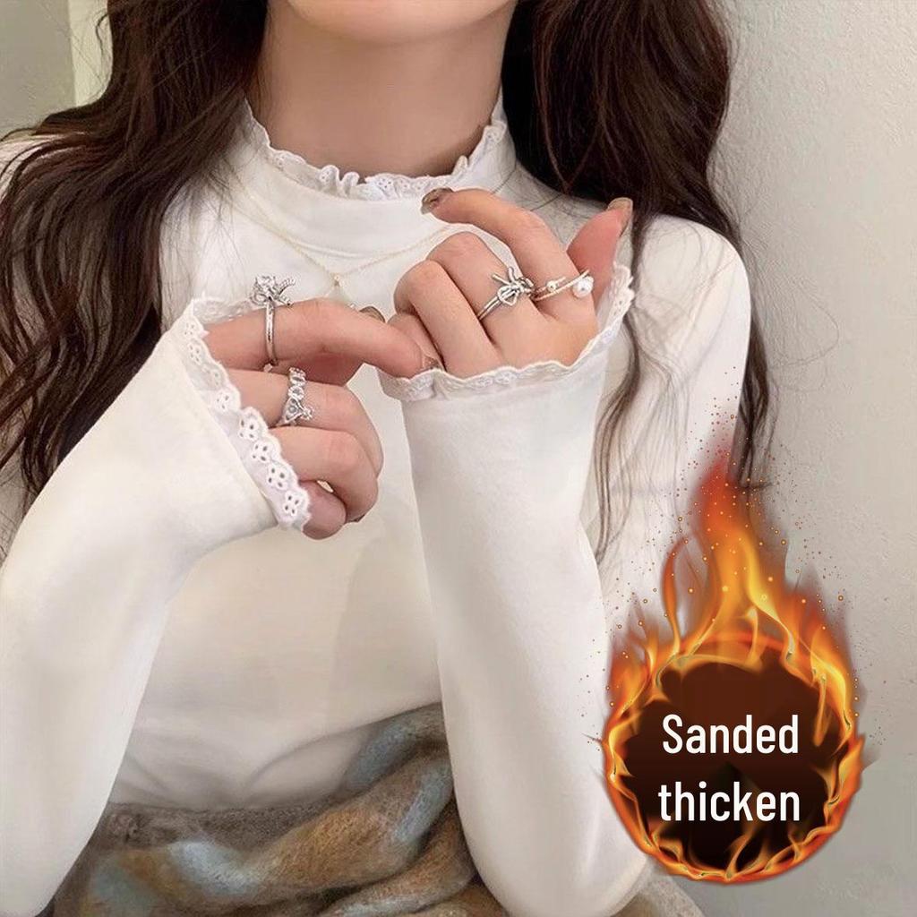 Dámský pletený svetr s krajkovým lemováním, polovičním rolákem a slim fit střihem na podzim a zimu