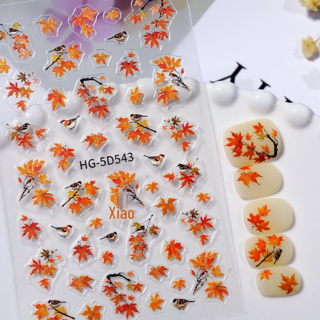 Herbst 3D Ahornblatt & Kaki Nagellack Aufkleber