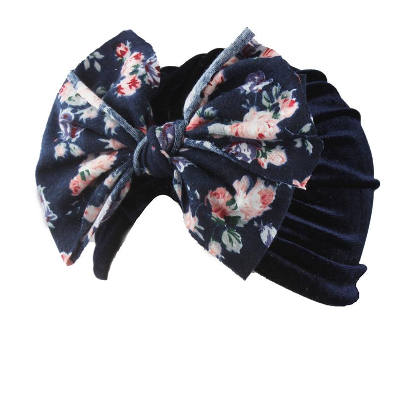Flower Big Bowknot Baby Hat Soft Velvet Baby Girls Hat Bonnet Spring Infant Toddler Turban Cap Beanie Kids Hat