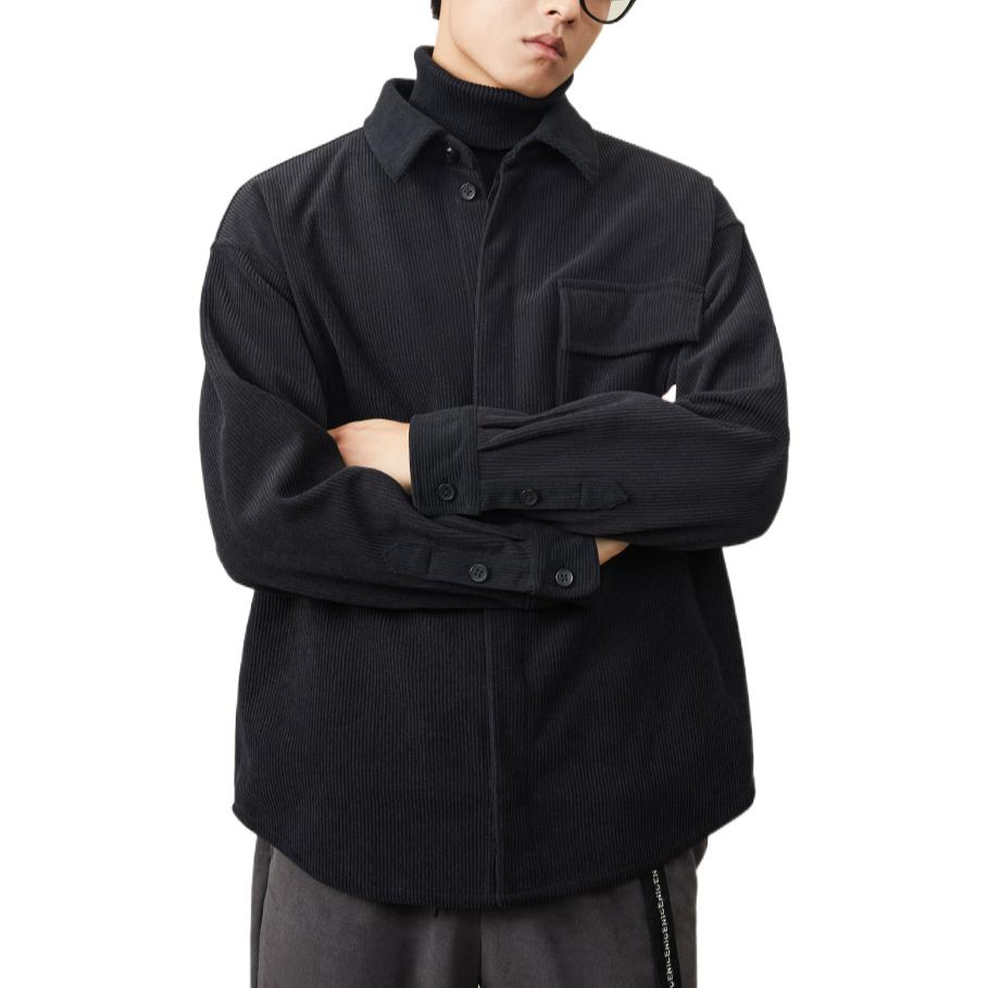 Anta Lifestyle Series Black Unisex Loose Long Sleeve Corduroy Shirt Jacket 172248771-2