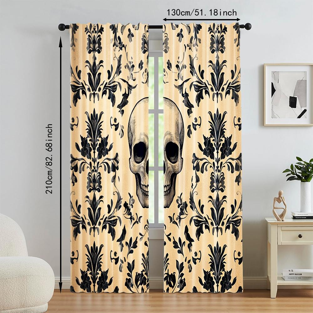 2 pcs   versatile polyester transparent curtains for home decoration Gothic Skull & Floral Peel for use in bedrooms and living