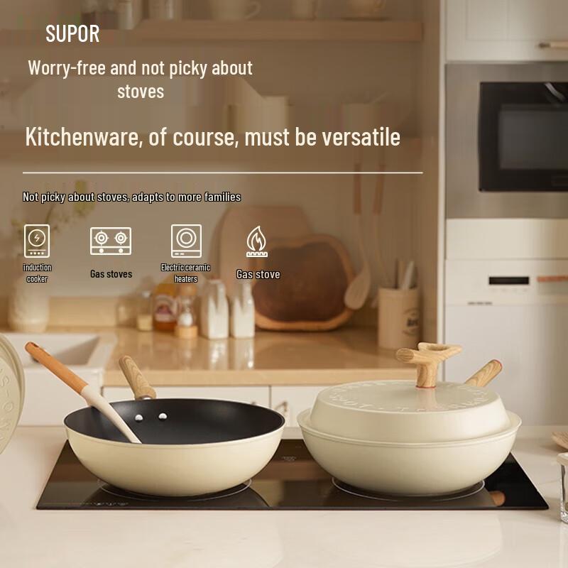 SUPOR Lightweight Non-Stick Wok with Fire Red Dot
