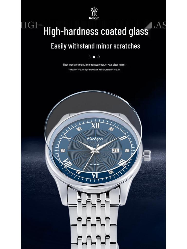 Ultra-Thin Men's Stainless Steel Waterproof Quartz Watch with Luminous Calendar