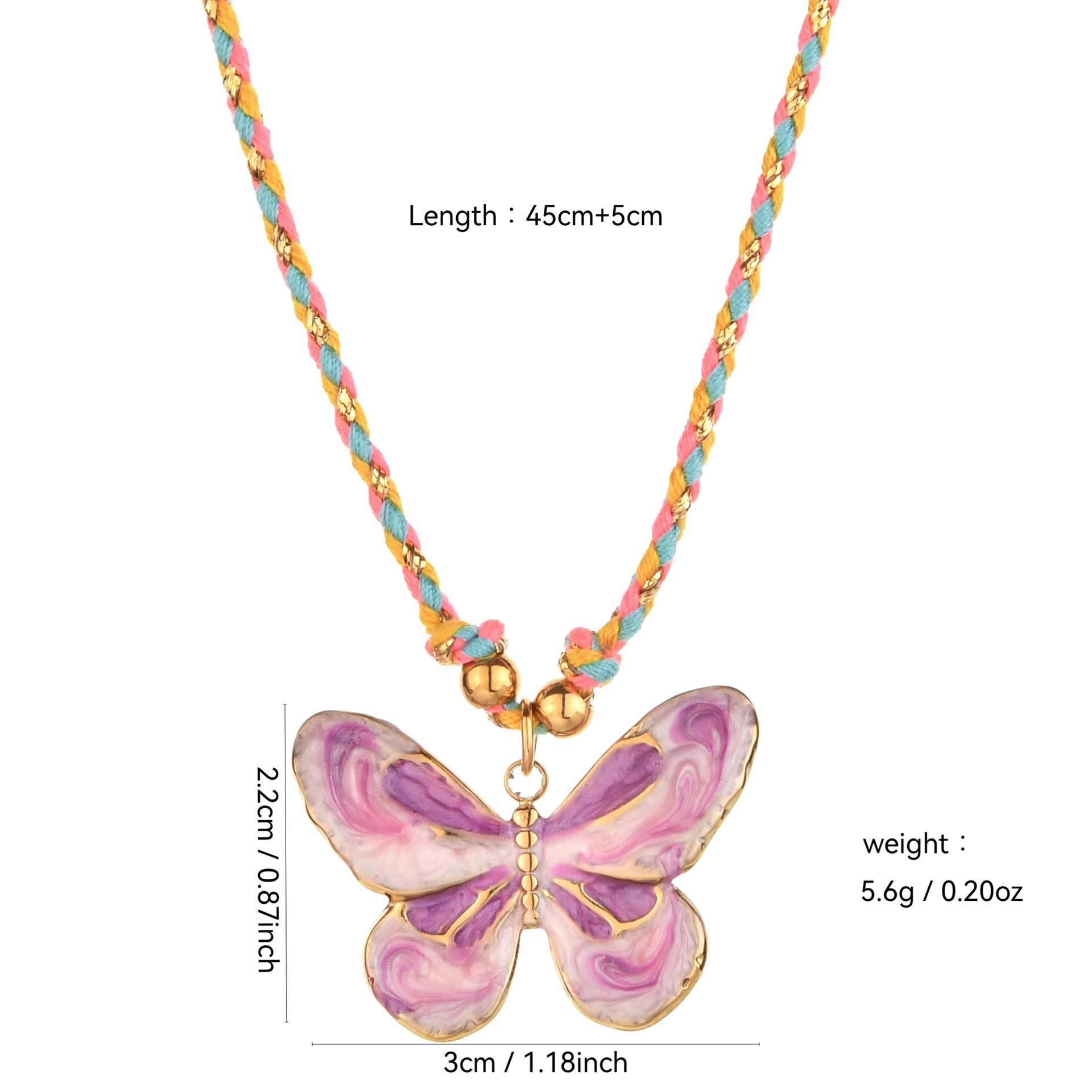 Bohemian Dragonfly & Butterfly Pendant Necklace with Colorful Woven Rope