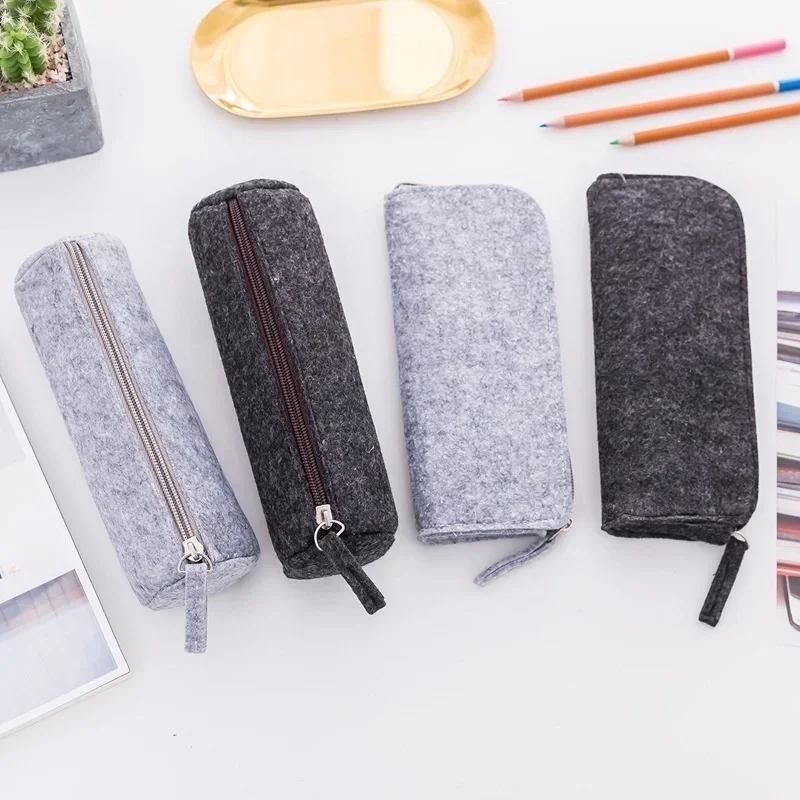Retro Felt Pencil Pen Case Pouch Zipper Bag Portable Purse School Stationery Office Supplies Simple Style for Student Gift
