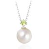Mirai Tenshi Single Genuine Natural Pearl Necklace in Silver with Your Choice of Birthstone Women's (August Peridot)