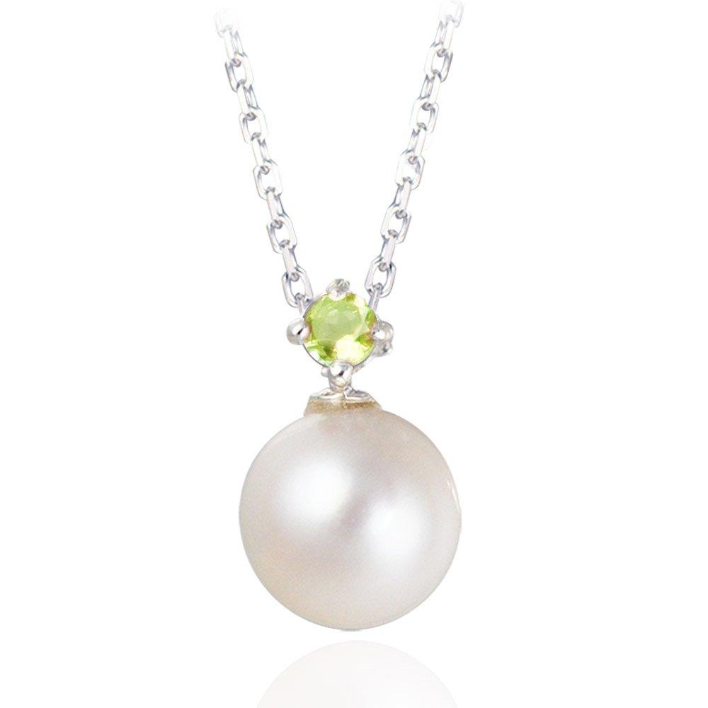 Mirai Tenshi Single Genuine Natural Pearl Necklace in Silver with Your Choice of Birthstone Women's (August Peridot)