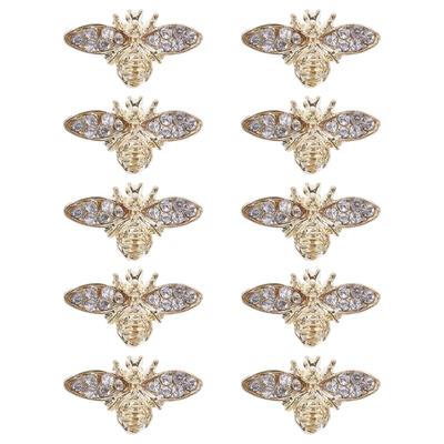 10pcs Alloy Bee Nail Charms, Crystal Nail Art Decor, Green, Gold