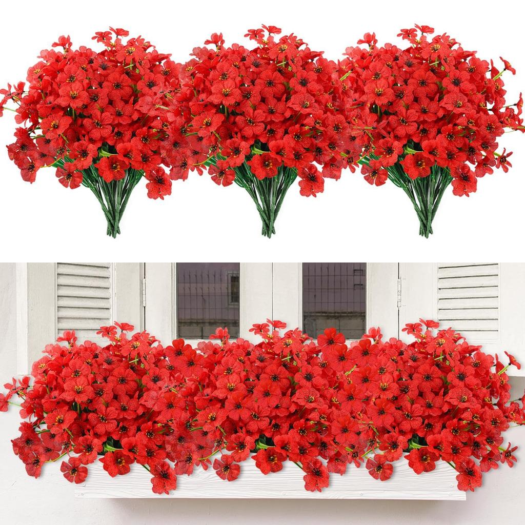 24 Bundles Artificial Flowers for Outdoor,No Fade Fake Flowers Faux Plants for Decoration Hanging Planters Indoor Outside Garden Porch Home Wedding