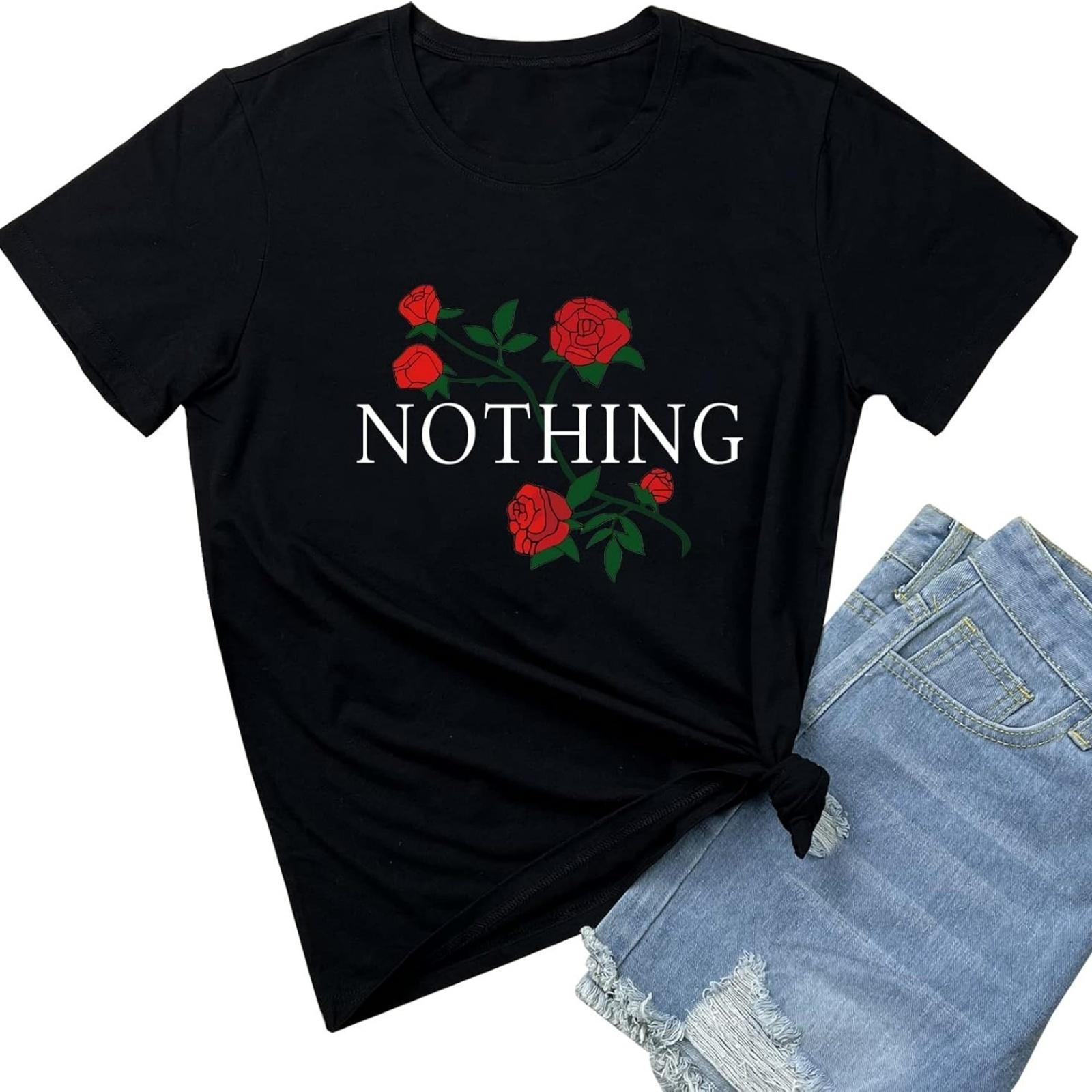 BLACKMYTH Женская летняя футболка с коротким рукавом и принтом розы Nothing Графичная милая футболка S