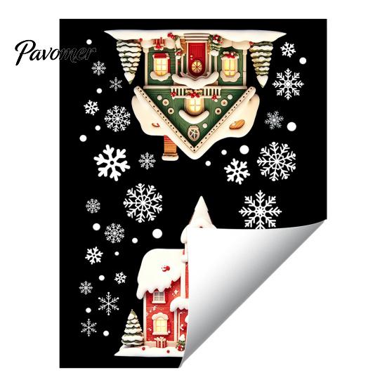 Christmas Window Clings Cabin Static Glass Stickers, PVC Snow House Windows Decals for Holiday Home Indoor Outdoor Decor Decor, Reusable Waterproof