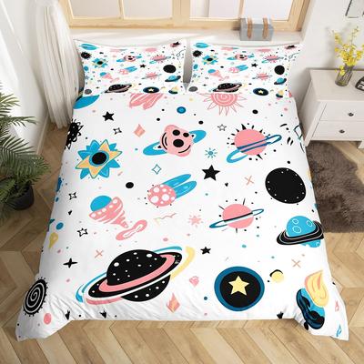 Planet Kids Duvet Cover Planets Rockets Airships Outer Space Galaxy Bedding SetStars Dots Comforter Cover Cartoon Quilt Cover