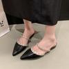 2025 New Women Shoes Heeled Slippers Pointed Toe  Low Heeled Pumps Female Fashion Designer Casual Shoes  Summer Sandals