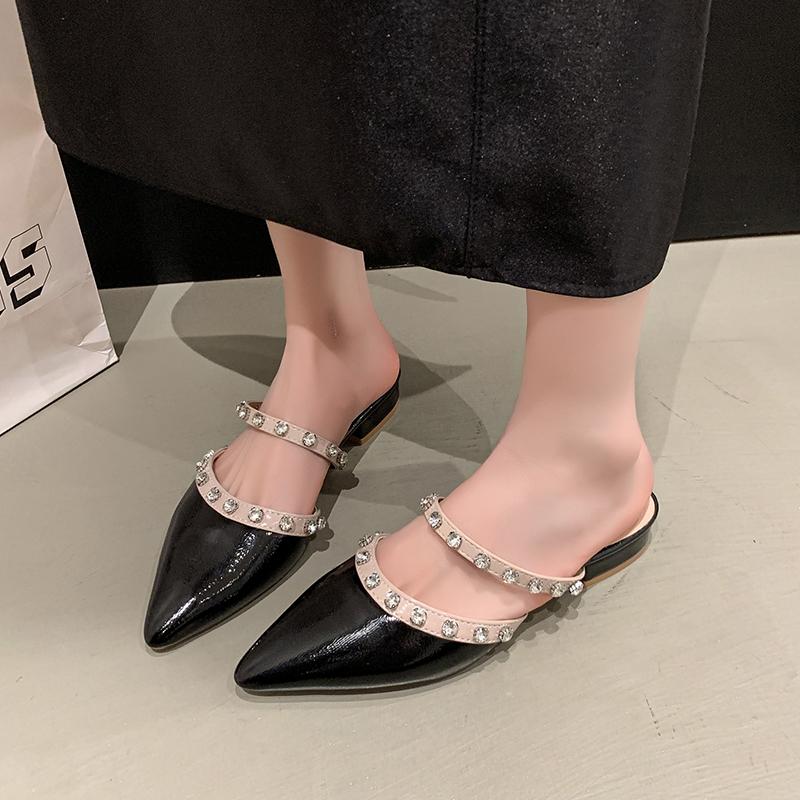 2025 New Women Shoes Heeled Slippers Pointed Toe  Low Heeled Pumps Female Fashion Designer Casual Shoes  Summer Sandals
