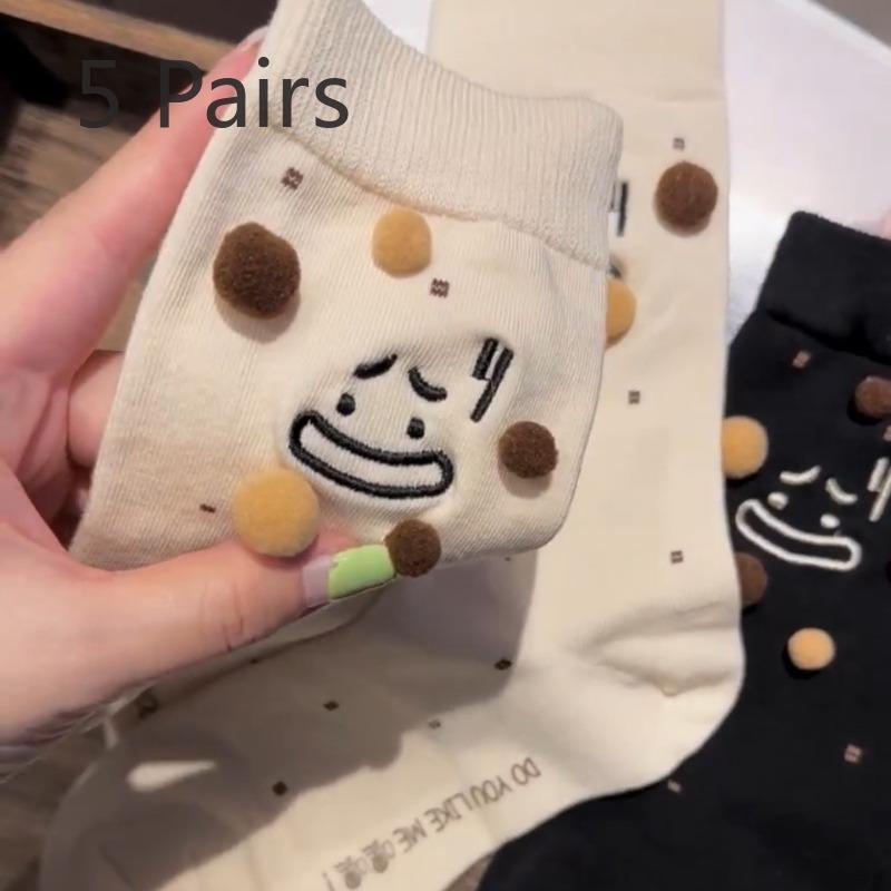 

5 пар женских осенних носков-труб из хлопка без косточек, новый стиль, персонализированная мода с вышивкой 5 Pairs