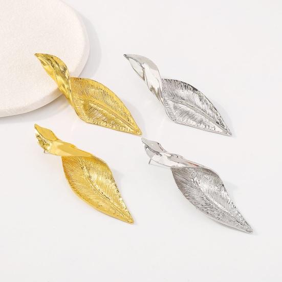 1 Pair Twisted Leaf Earrings Geometric Exaggerate Elegant Shiny Metal Hypoallergenic Women Girls Earrings Fashion Jewelry Accessories Gift