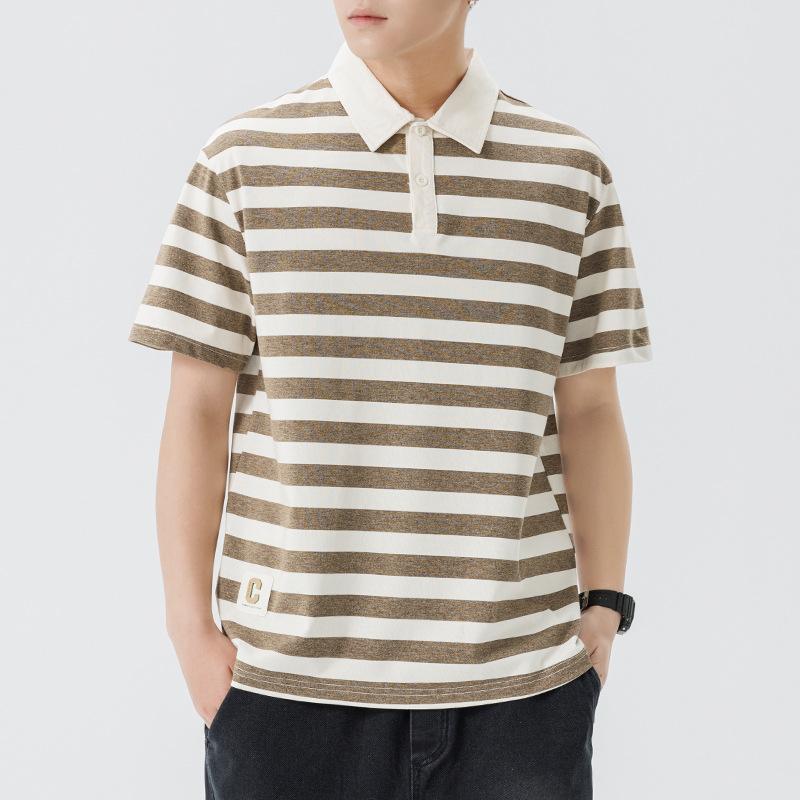 T-shirt Polo rayé à manches courtes pour homme Haut court fin à col revers pour homme