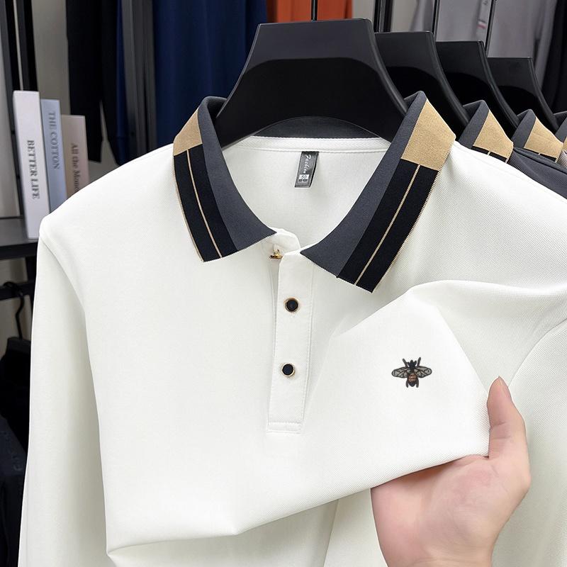 Men s Polo Shirt Autumn  Exquisite Bee Embroidery Long Sleeve T-Shirt High End Fashion Casual Men s Wear M