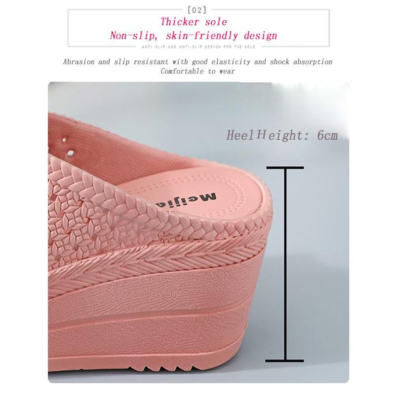 High Heeled Slippers Women's Summer Thick Bottom Slope Heel Fashion Outside Wear Princess Wind Increase Sandals Non-slip Breathable Home Slippers