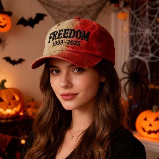 Blood Splatter Halloween Baseball Hat Freedom 1993-2025 Letter Print Baseball Cap Halloween Daily Wear