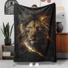 Luxurious Lion Face Throw Blanket - Soft Flannel-like Texture, HD Digital Print Black & Golden Accent - All-Season Couch, Bed