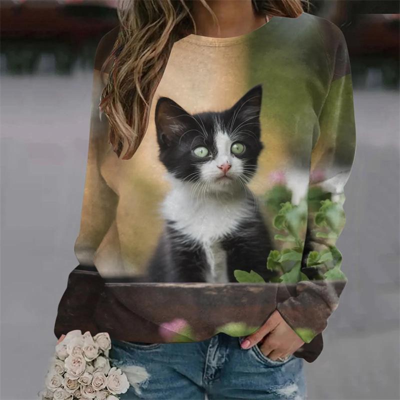 

Новые кавайные толстовки с 3D принтом милых животных и кошек, женские забавные уличные пуловеры, модная одежда в стиле Харадзюку, пуловеры, топы XS