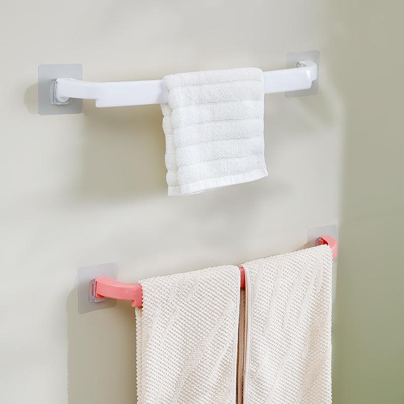 Plastic Shoe Rack Without Punching Extended Bathroom Double Pole Wall Mounted Slippers Storage Rack Household Colored Self-adhesive Towel Rack