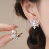 Rhinestone Snowflakes Earrings Pearl Zircon Dangle Earrings Crystal Snowflakes Earrings  New Year