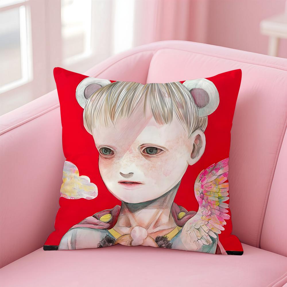 Whimsical Japanese Abstract Art Cute Emo HHikari Shimoda Cushion Cover Pillow Case Soft Skin Friendly Fabric Concealed Zipper