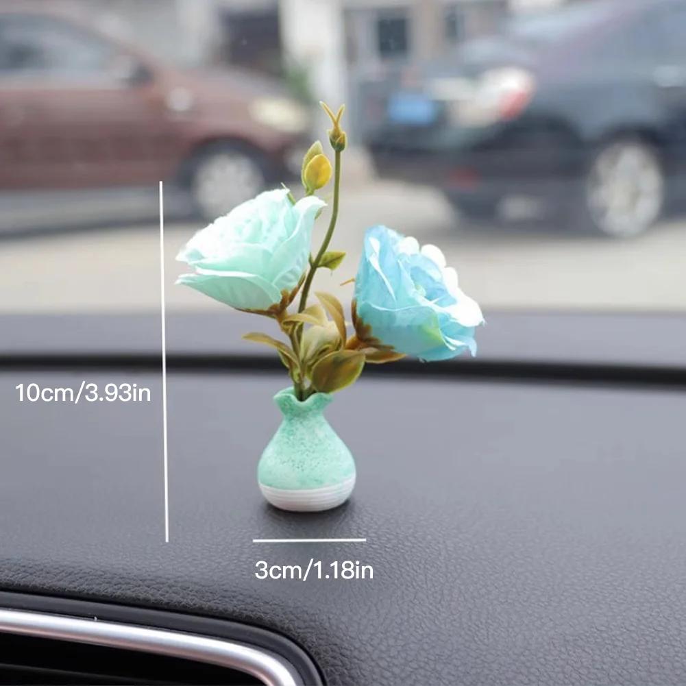 Mini Flowers Car Dashboard Decorations Accessories for Rear View Mirror Hydrangea Flower Vases Car Interior Ornaments for Women