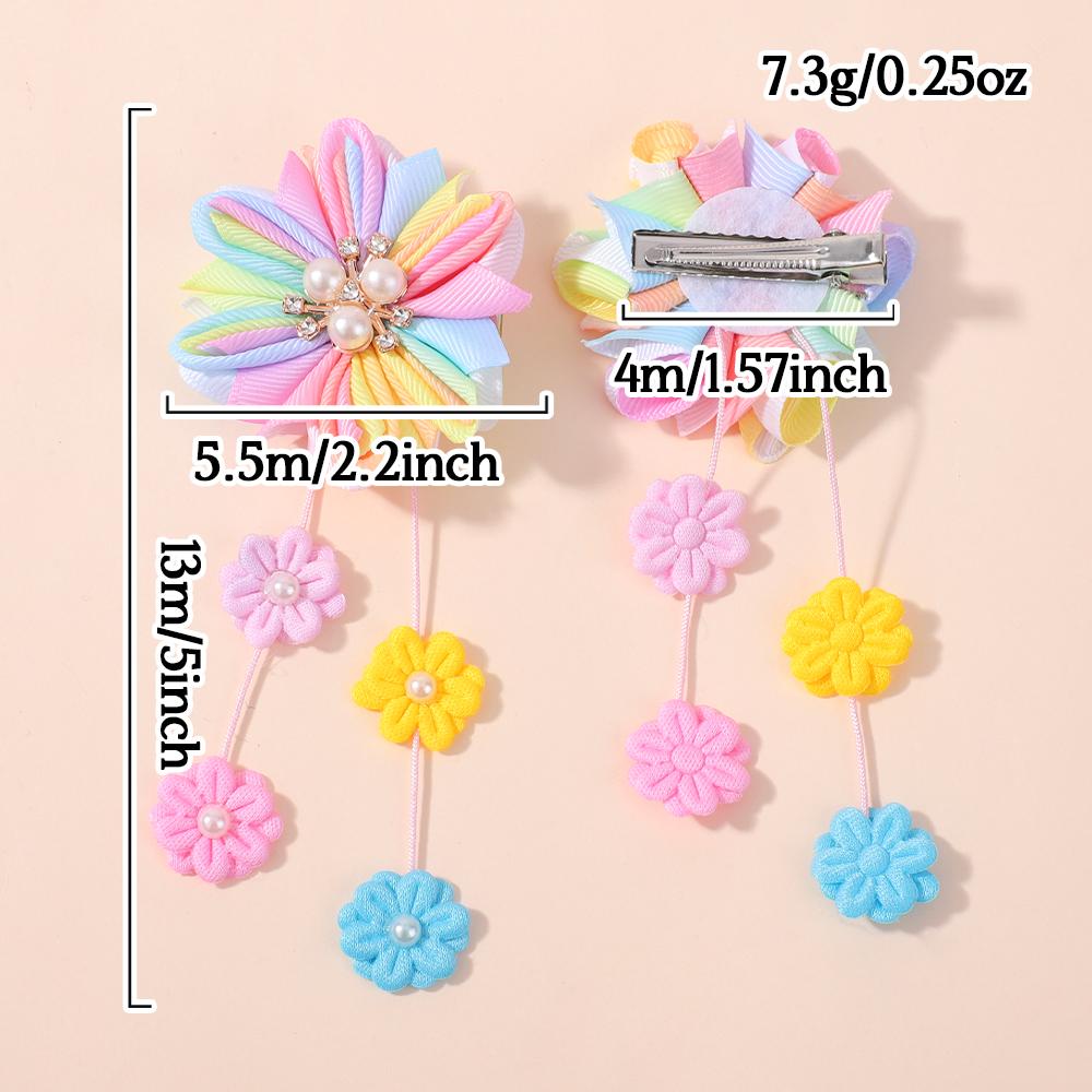 2pcs/set Flower Hair Clips with Flower Tassel Faux Pearl Hairpins Cute Barrettes Hair Accessories for Girls Headwear Hairpin