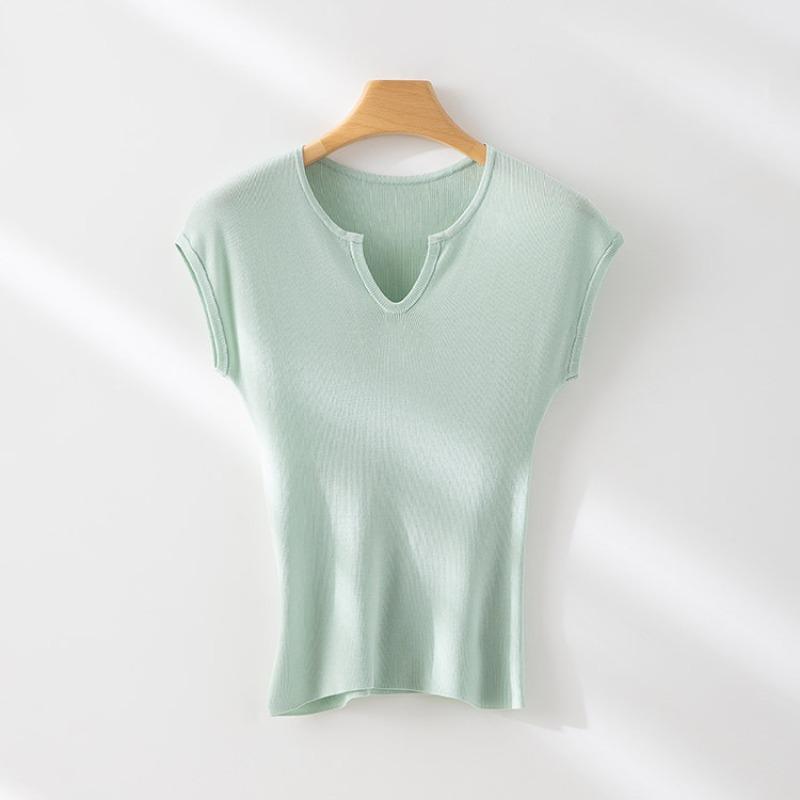 

Откажитесь выглядеть худой, персиковое сердце, вырез горловины, вязаная футболка с коротким рукавом, женская, летняя, тонкая, облегающая, с простой базой S