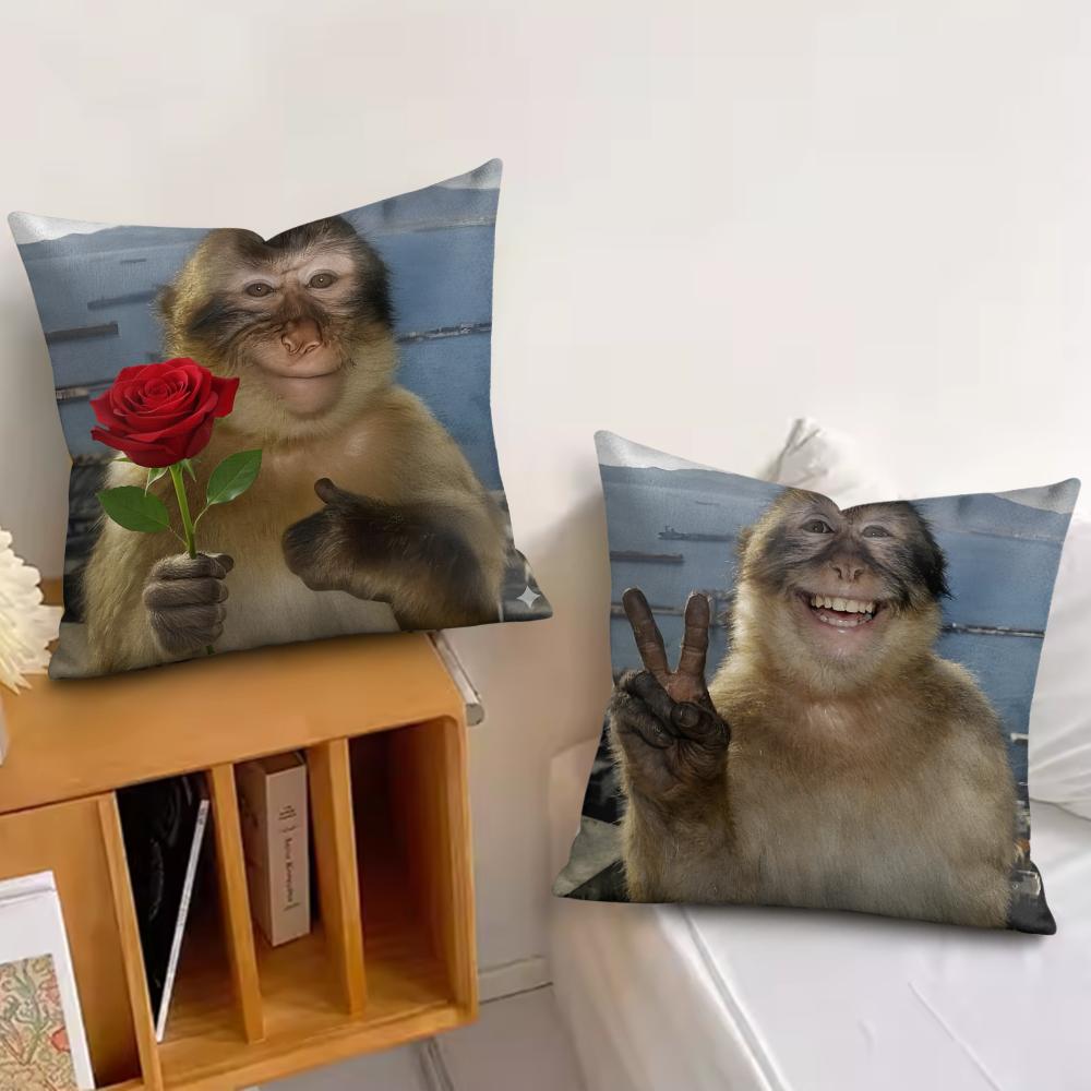 Thinking Monkey Funny Cushion Cover Silky Short Plush Invisible Zipper Dustproof Sofa Pillow Case For Home Decor
