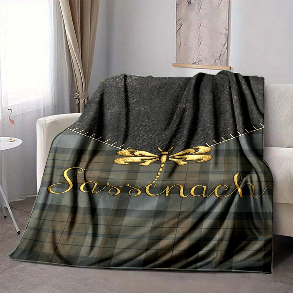 1Pc Golden Dragonfly Tartan Blanket Soft And Comfortable Casual Warm Camping Travel Christmas Halloween Xmas Gift M924604