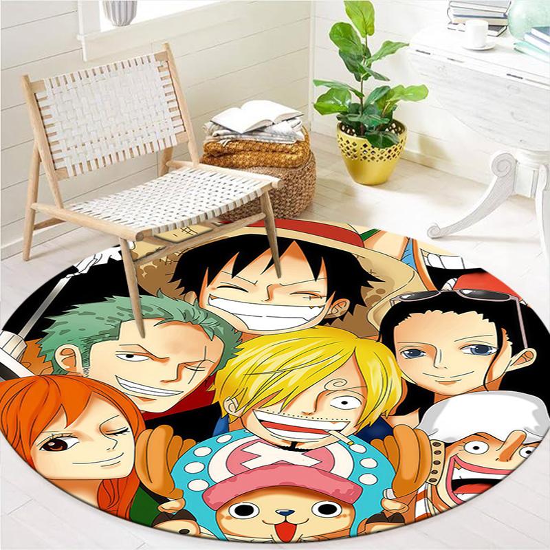 Anime One Piece Round Area Rug Carpet Rug For Living Room Bedroom Sofa Playroom Decor Nonslip Floor Mat