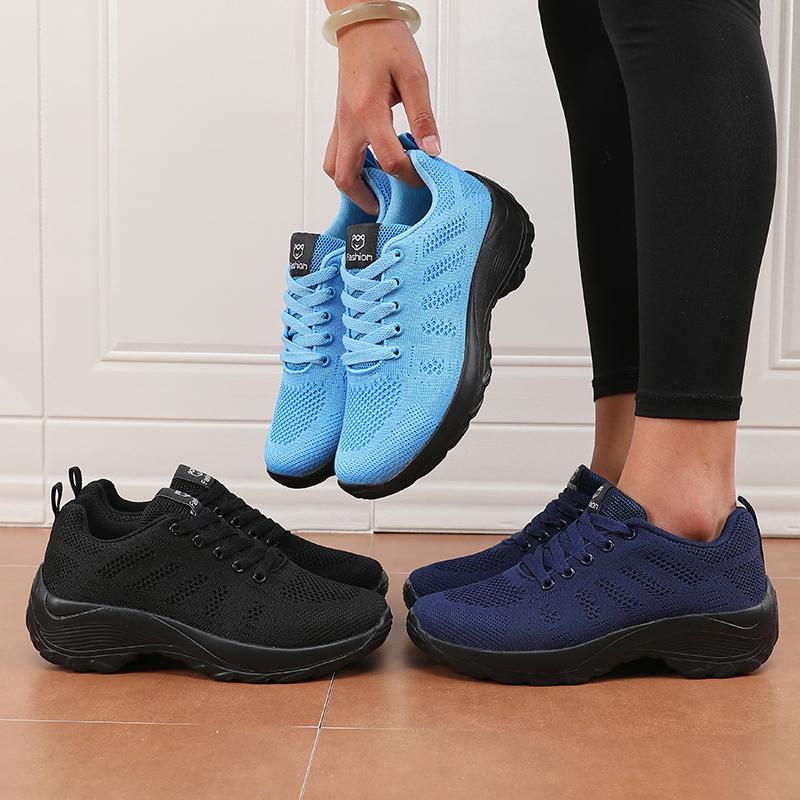 Neue Damen Laufschuhe Modisches Schnürdesign Atmungsaktives Mesh Strapazierfähige Gummisohle Fitness Langstrecken Reiseschuhe