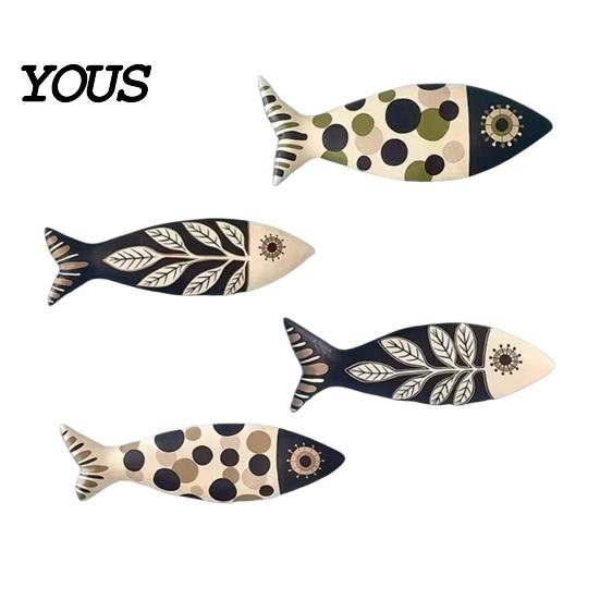 Lightweight Wall Decoration 4Pcs Wooden Fish Decor, Rustic Farmhouse Ocean Art, Vintage Waterproof Beach Nautical Coastal Theme Decor for