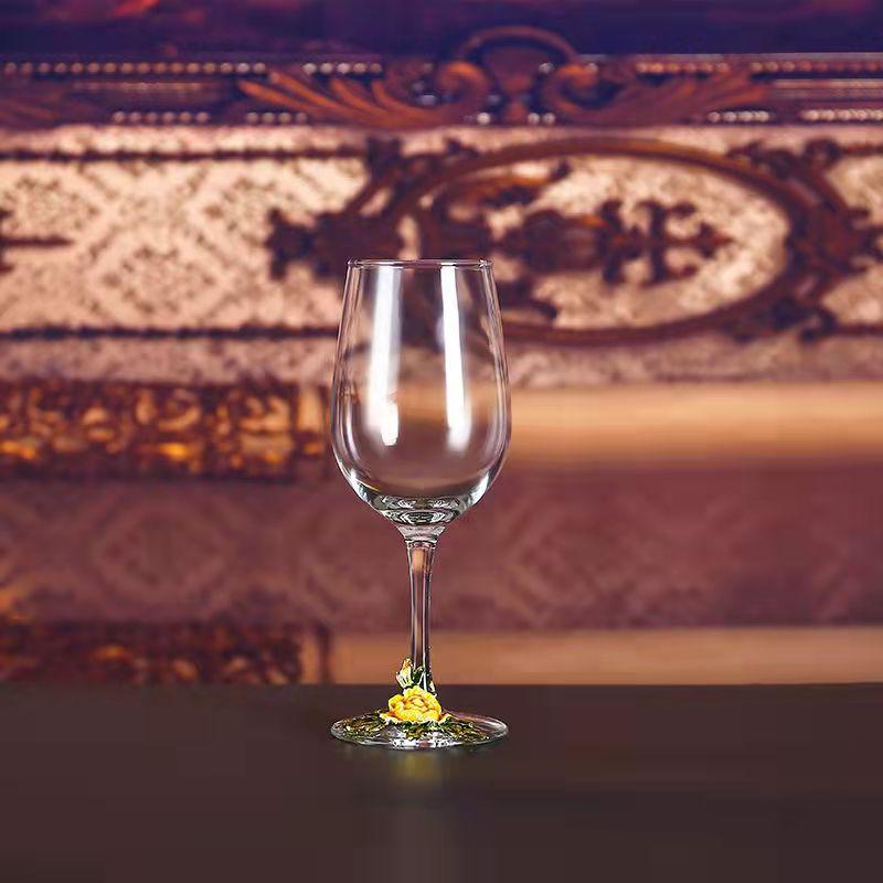 Superior Enamel Peony Glass Crystal Champagne Cup Set Goblet Glasses Glasses of Wine Wineglass Luxury Glass Cups Vintage Whiskey