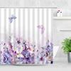 Butterfly Flower Shower Curtain Watercolor Plant Printed Bathroom Curtain Pretty Wildflower Pattern Bath Curtain With Hooks
