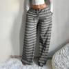 Women's Knit Striped Loose Fit Mid- Wide Leg Casual Pants