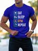 Unisex Crew Neck Tee Gym Lover Eat Sleep Gym Repeat Text Print Soft Cotton Loose Short Sleeve Summer Casual Male Streetwear Tops