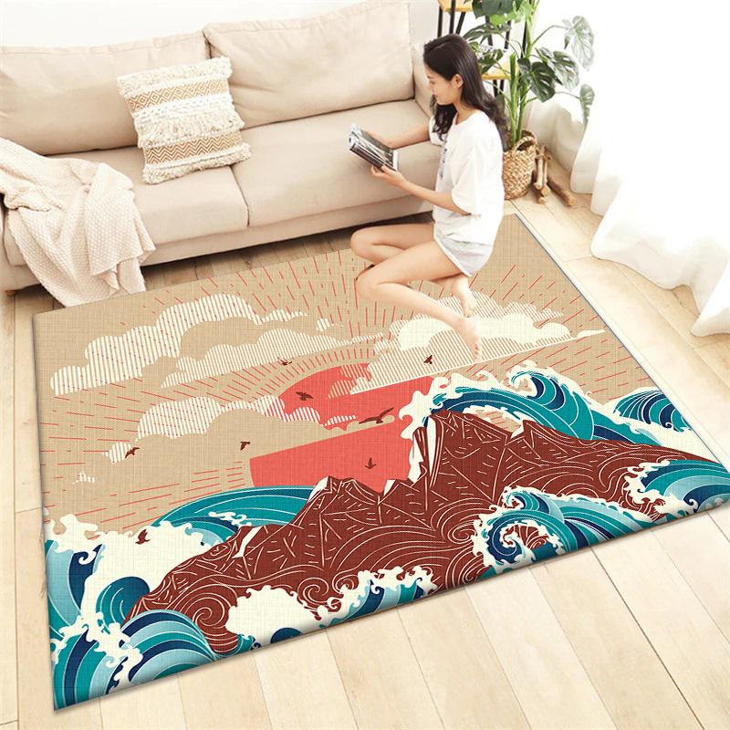 Japanese Style Printed Carpet Living Room Home Decor Sofa Table Rug Anti Slip Chair Cushion Lounge Mat Picnic Camping