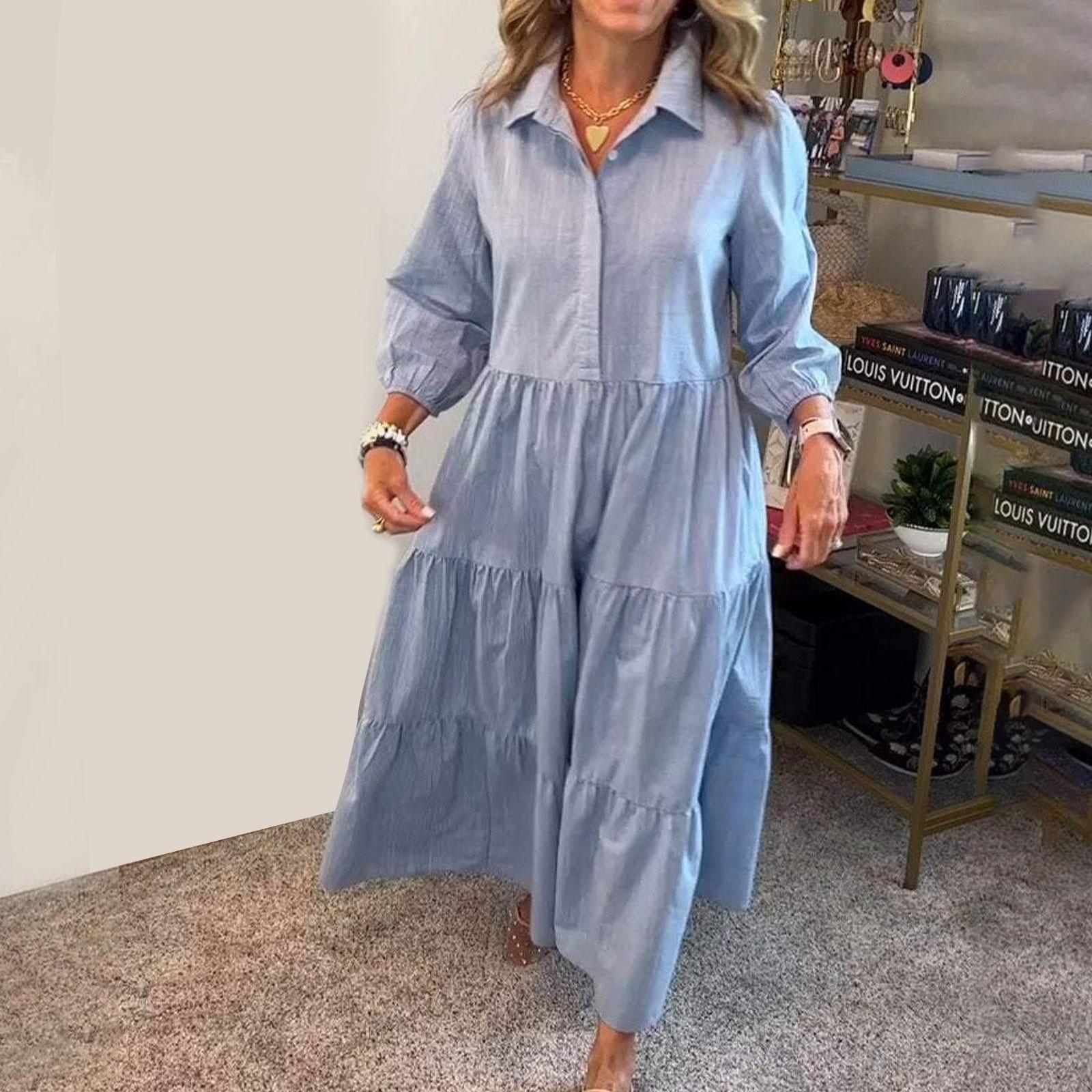 Женская мода повседневная рубашка с лацканами юбка-помель XXL синий