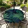 Outdoor Round Tablecloth With Umbrella Hole Waterproof Oil Resistant Floral Leaf Patio Garden Deck