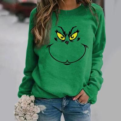 Weihnachts-Sweatshirt mit Rundhalsausschnitt, langärmelig, grün, haariges Monster, Bekleidung, Weihnachts-Familienkostüm, rot-weiße Outfits
