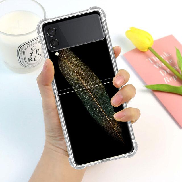 Blader Luksus Luksus Etui For Samsung Galaxy Z Flip 3 4 5g Funda Z Flip3 Gjennomsiktig PC Hardt Støtsikkert Bakside Telefon Coque Skall