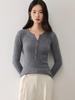 Elegant V-Neck Women's Cashmere Sweater - Cable Knit, Slim Fit, Button-Down, 2026 Autumn/Winter Collection.