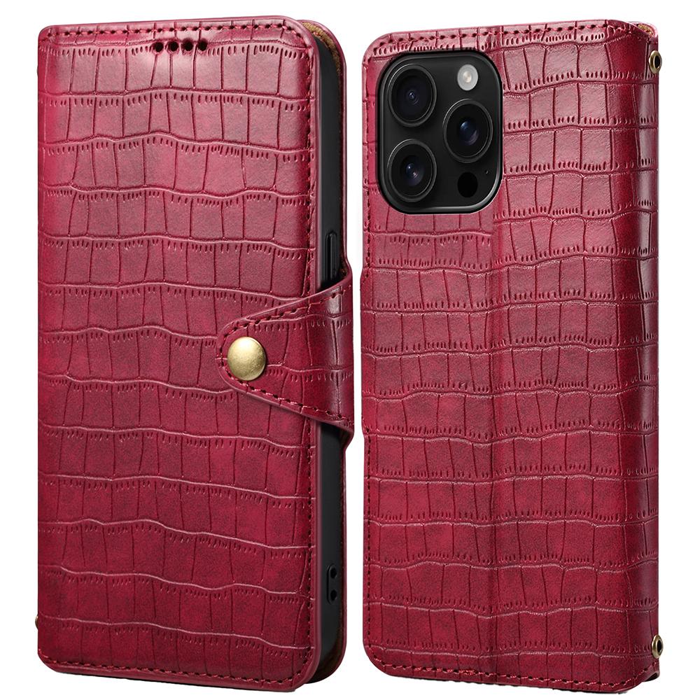 For iPhone 16 Pro Case Wallet Crocodile Texture Leather Phone Cover