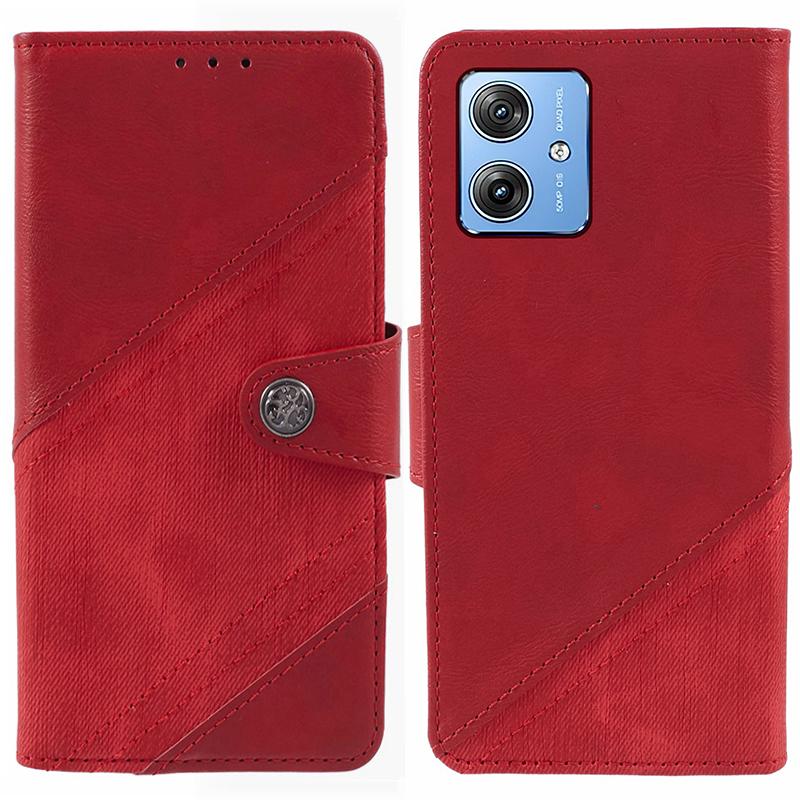 

Чехол-книжка для Motorola Moto G64 5G, кожаный чехол для телефона с откидной крышкой, текстурная строчка Red