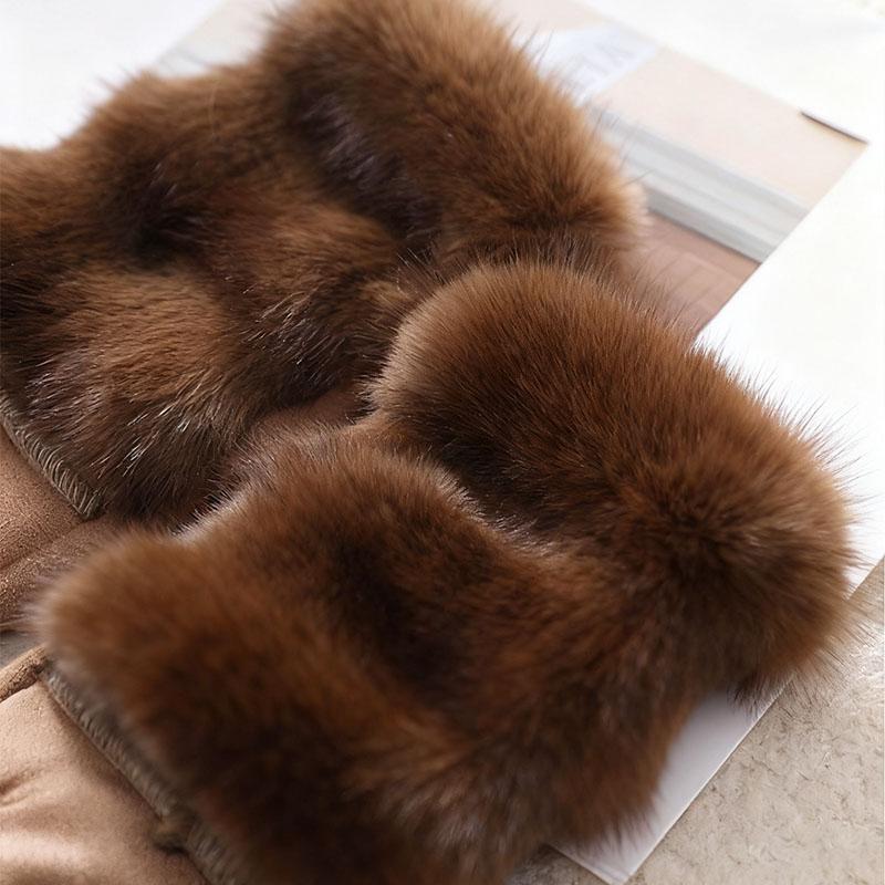 Korean Two-color Imitation Rabbit Fur Gloves Women Imitation Suede Warm Full Finger Gloves Touch Screen Windproof Riding Gloves